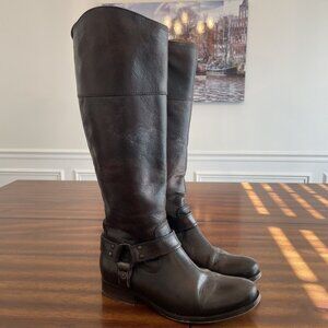 Frye Melissa Harness Boots Women’s Size 6.5 B Brown Leather Extended Calf 76929